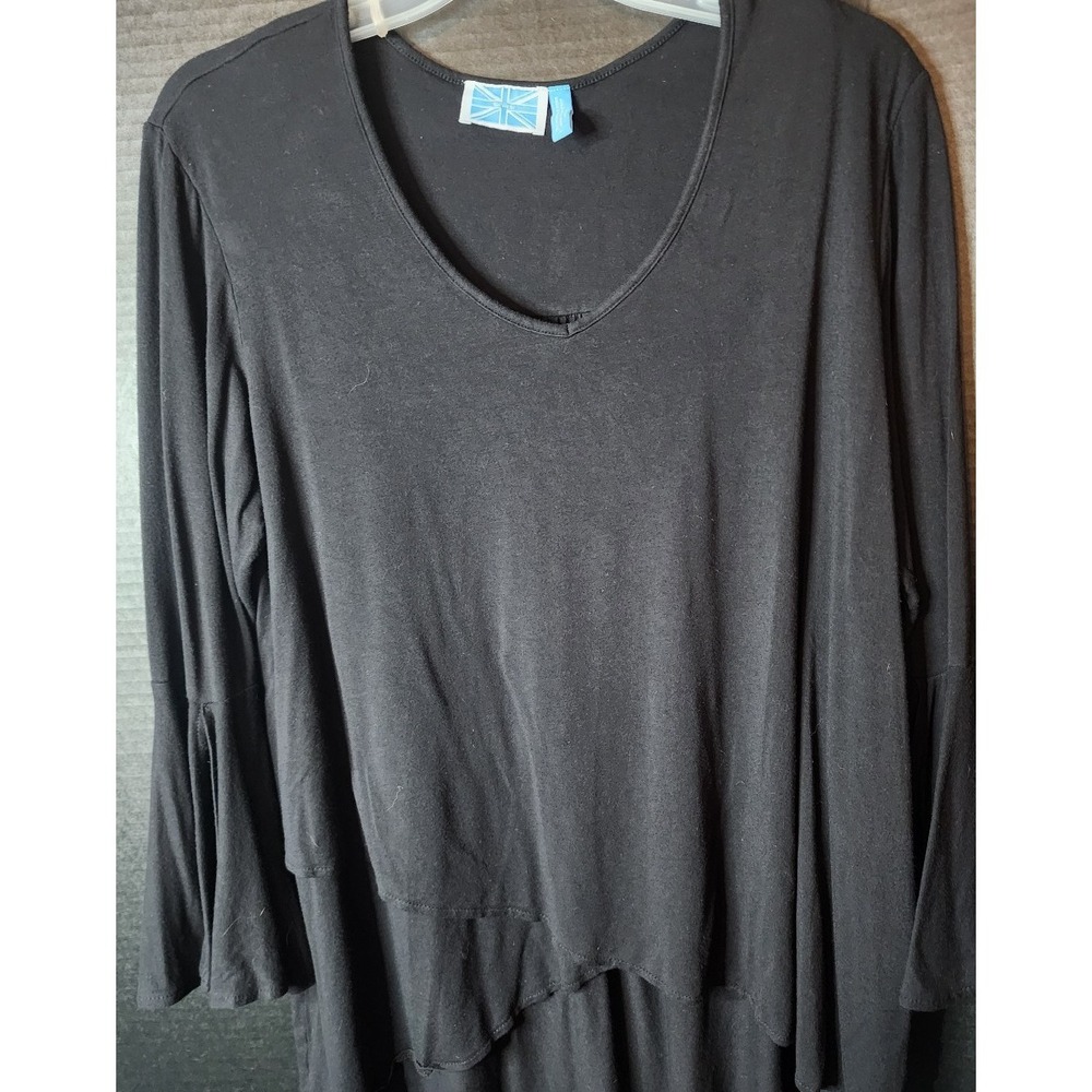 Survival Long Sleeve Womens Black V Neck, Hi Low, Bell Slit Sleeves Blouse L